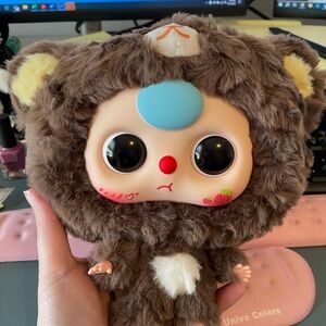 Baby Three Big Head Bear pouch —— Cute Brown Plush Doll with Bear Costume